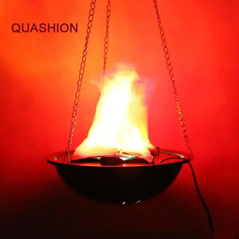 Black hanging electronic brazier flame lamp pendant light with chains and visible flame for bar decoration