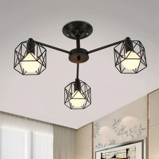 Black Hexagonal Cage Pendant Light for Clothes Shops