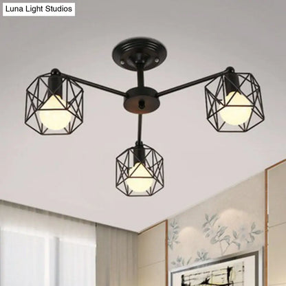 Black Hexagonal Cage Pendant Light for Clothes Shops