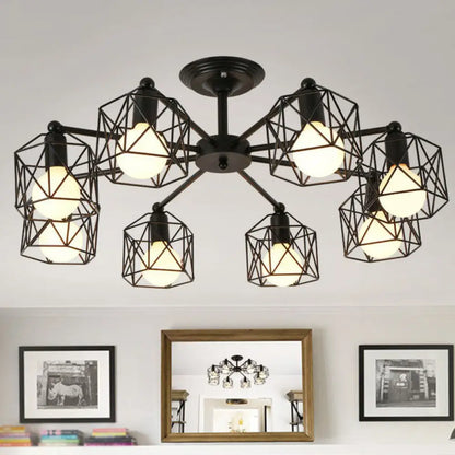 Black Hexagonal Cage Pendant Light for Clothes Shops