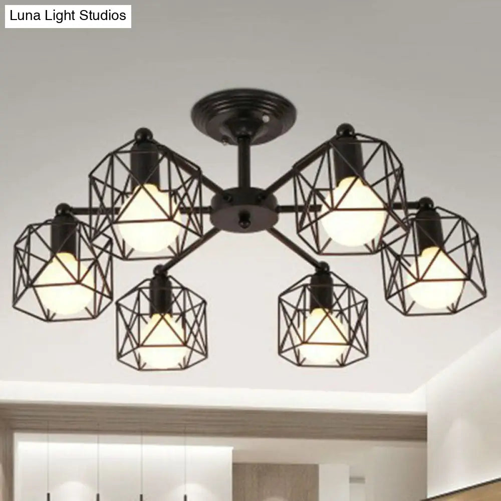 Black Hexagonal Cage Pendant Light for Clothes Shops