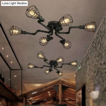 DecorBites™ DecorBites™ Black Industrial Cage Ceiling Light for Entryways - Semi Flush Mount