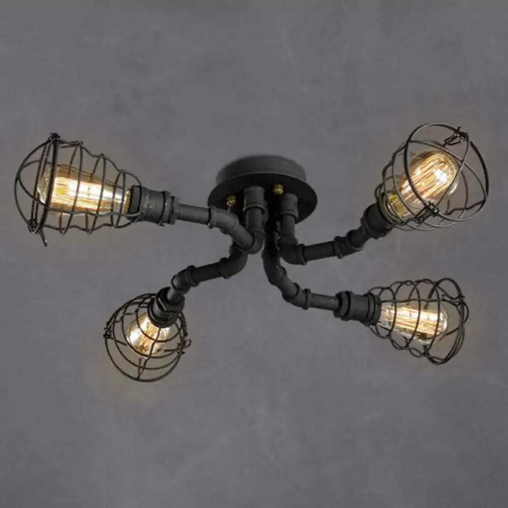 DecorBites™ DecorBites™ Black Industrial Cage Ceiling Light for Entryways - Semi Flush Mount