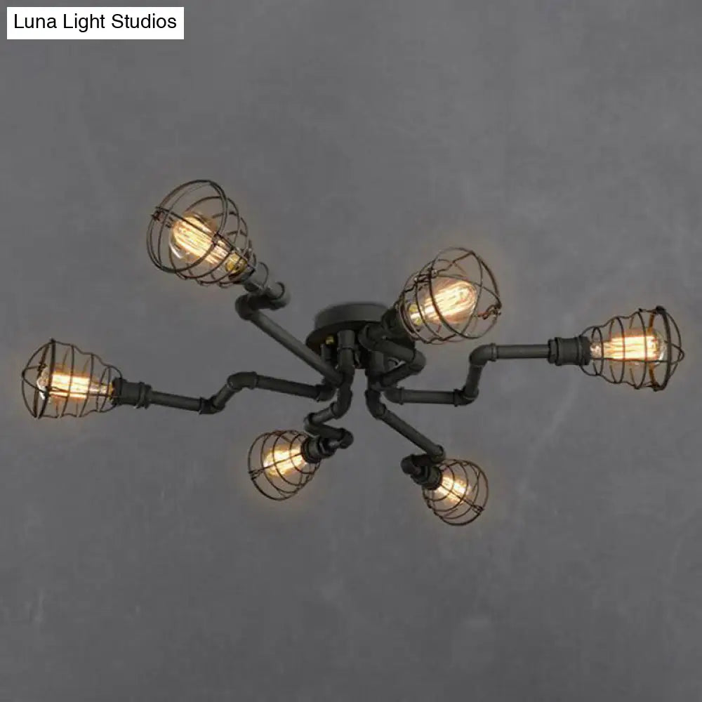 DecorBites™ DecorBites™ Black Industrial Cage Ceiling Light for Entryways - Semi Flush Mount