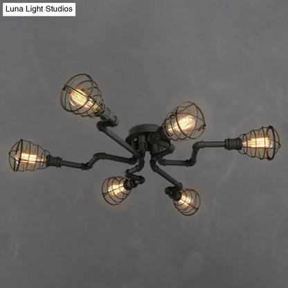 DecorBites™ DecorBites™ Black Industrial Cage Ceiling Light for Entryways - Semi Flush Mount