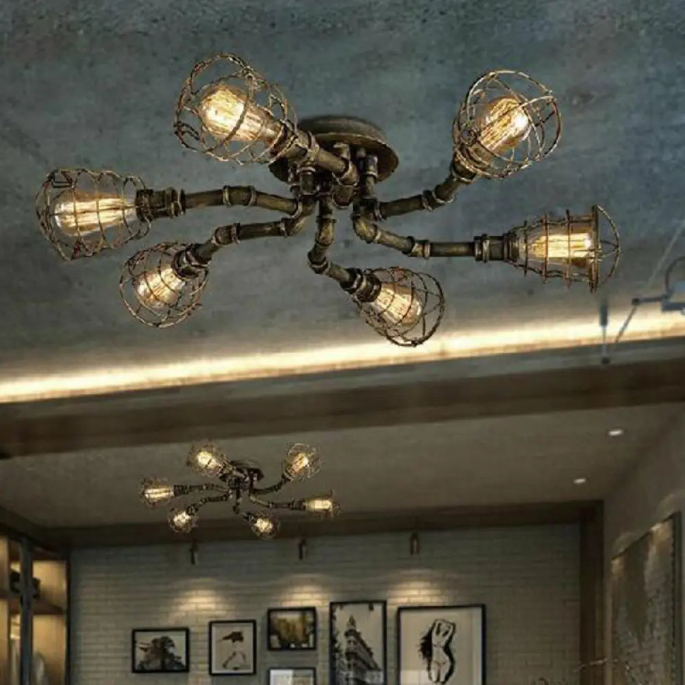 DecorBites™ DecorBites™ Black Industrial Cage Ceiling Light for Entryways - Semi Flush Mount