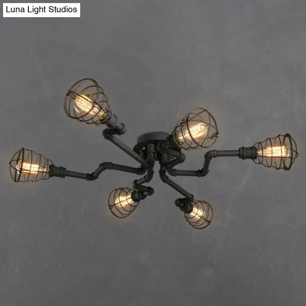 DecorBites™ DecorBites™ Black Industrial Cage Ceiling Light for Entryways - Semi Flush Mount