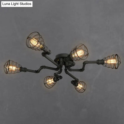 DecorBites™ DecorBites™ Black Industrial Cage Ceiling Light for Entryways - Semi Flush Mount