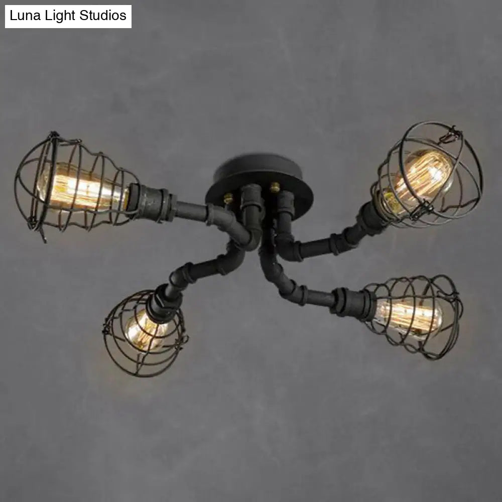 DecorBites™ DecorBites™ Black Industrial Cage Ceiling Light for Entryways - Semi Flush Mount