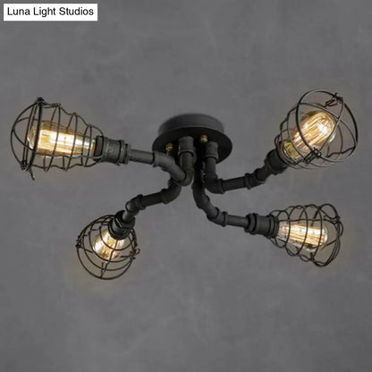 DecorBites™ DecorBites™ Black Industrial Cage Ceiling Light for Entryways - Semi Flush Mount