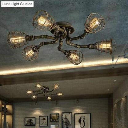 DecorBites™ DecorBites™ Black Industrial Cage Ceiling Light for Entryways - Semi Flush Mount