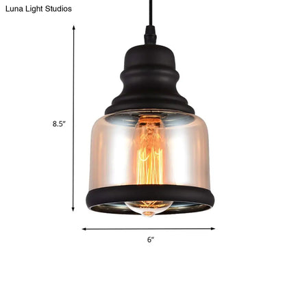 Black Industrial Cylinder Pendant Lighting - Clear Glass Hanging Light for Living Room