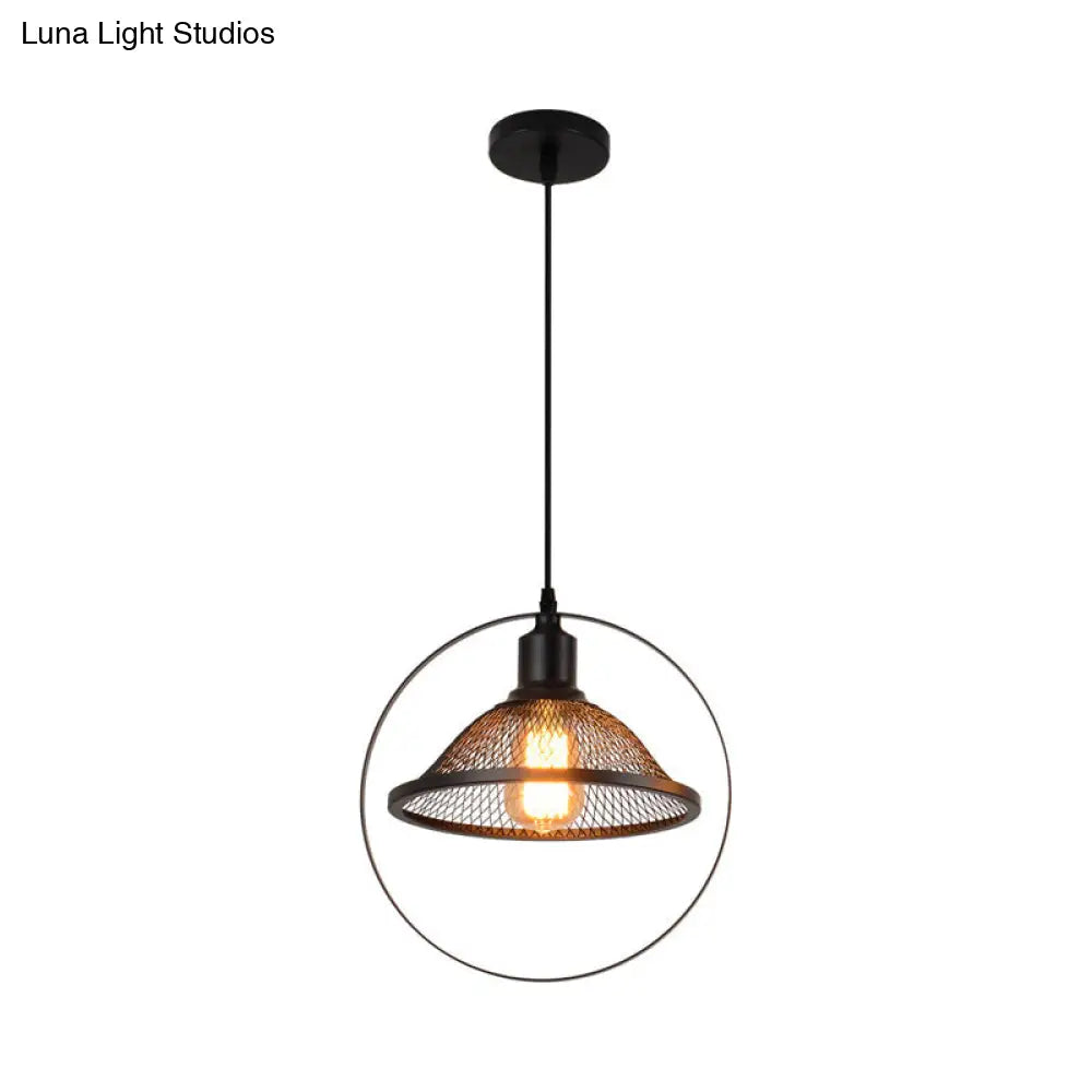 Black Industrial Hanging Light with Metal Wire - Perfect for Dining Table - 1 Bulb Indoor Suspension