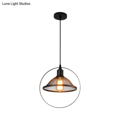 Black Industrial Hanging Light with Metal Wire - Perfect for Dining Table - 1 Bulb Indoor Suspension