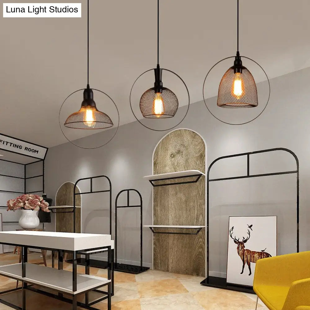 Black Industrial Hanging Light with Metal Wire - Perfect for Dining Table - 1 Bulb Indoor Suspension