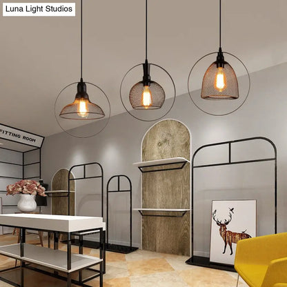 Black Industrial Hanging Light with Metal Wire - Perfect for Dining Table - 1 Bulb Indoor Suspension