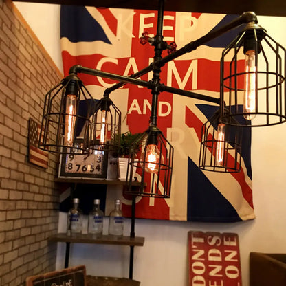 DecorBites™ Black Industrial Iron Semi Flush Mount Ceiling Light with Metallic Wire Cage & Water Pipe, 1 Light for Living Room