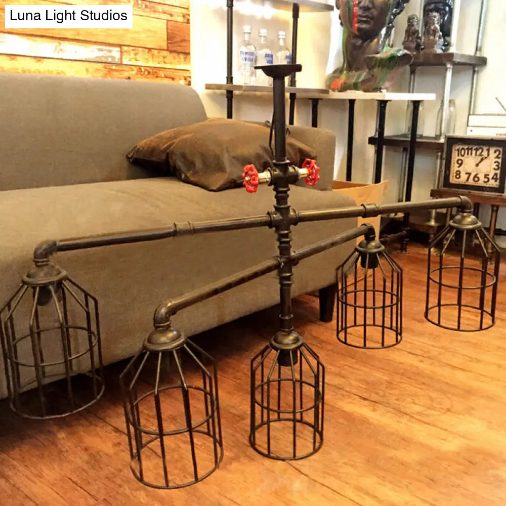 DecorBites™ Black Industrial Iron Semi Flush Mount Ceiling Light with Metallic Wire Cage & Water Pipe, 1 Light for Living Room