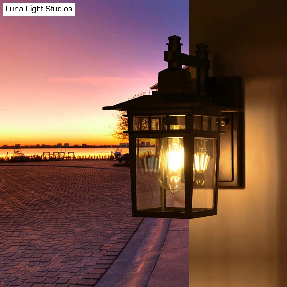 Aplique de pared industrial negro tipo farol - Lámpara colgante de cristal transparente con una bombilla para porche