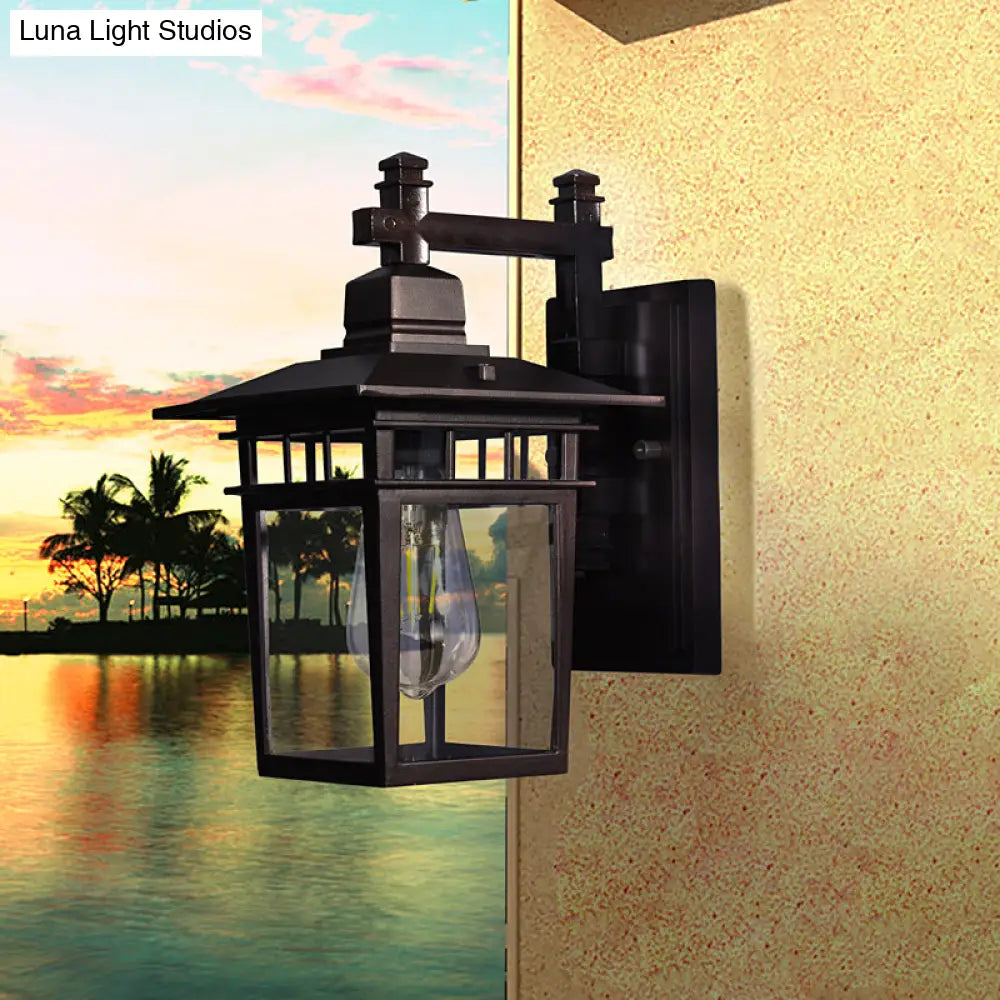 Aplique de pared industrial negro tipo farol - Lámpara colgante de cristal transparente con una bombilla para porche