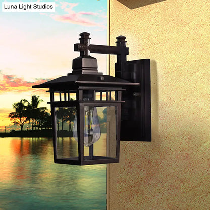 Aplique de pared industrial negro tipo farol - Lámpara colgante de cristal transparente con una bombilla para porche