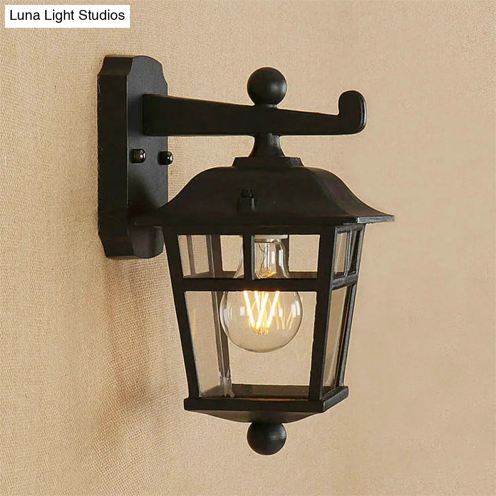 Aplique de pared industrial negro tipo farol - Lámpara colgante de cristal transparente con una bombilla para porche