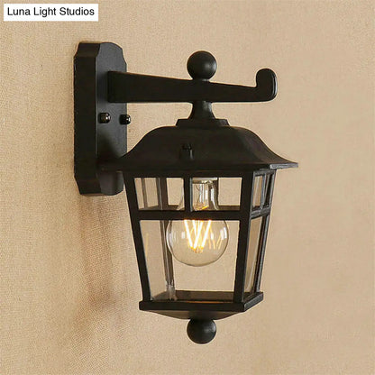 Aplique de pared industrial negro tipo farol - Lámpara colgante de cristal transparente con una bombilla para porche