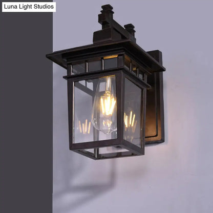 Aplique de pared industrial negro tipo farol - Lámpara colgante de cristal transparente con una bombilla para porche