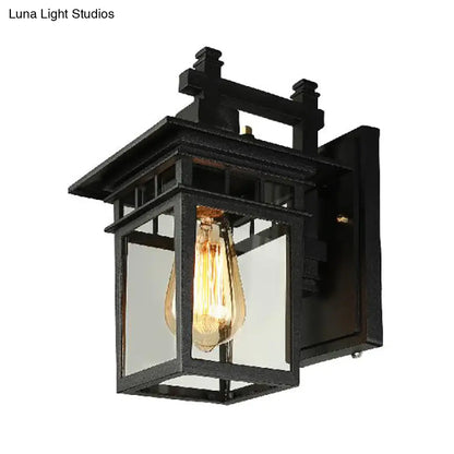 Aplique de pared industrial negro tipo farol - Lámpara colgante de cristal transparente con una bombilla para porche