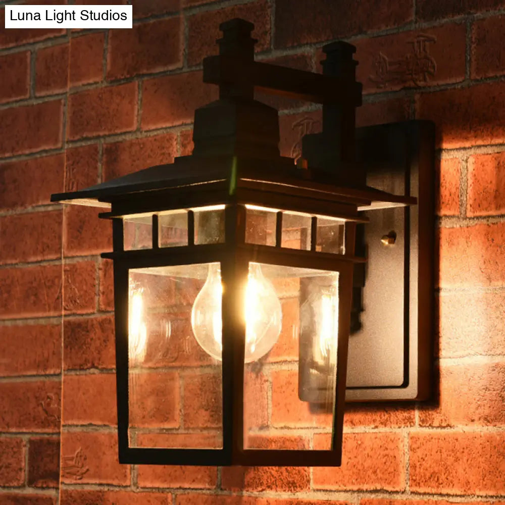 Aplique de pared industrial negro tipo farol - Lámpara colgante de cristal transparente con una bombilla para porche