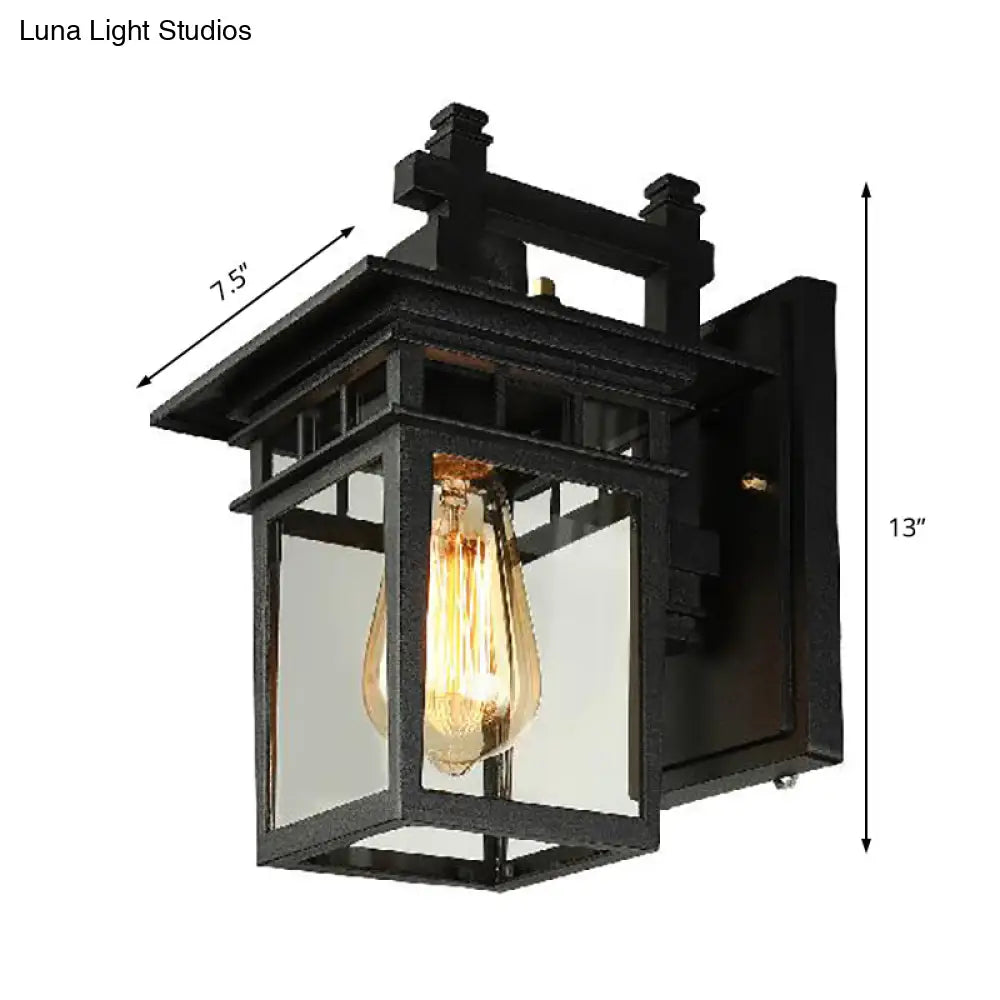 Aplique de pared industrial negro tipo farol - Lámpara colgante de cristal transparente con una bombilla para porche