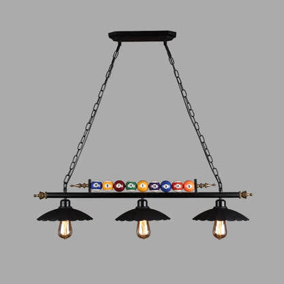 DecorBites™ Black Industrial Metal Linear Island Light with 3-Light Suspension, Shade, and Billiard Balls