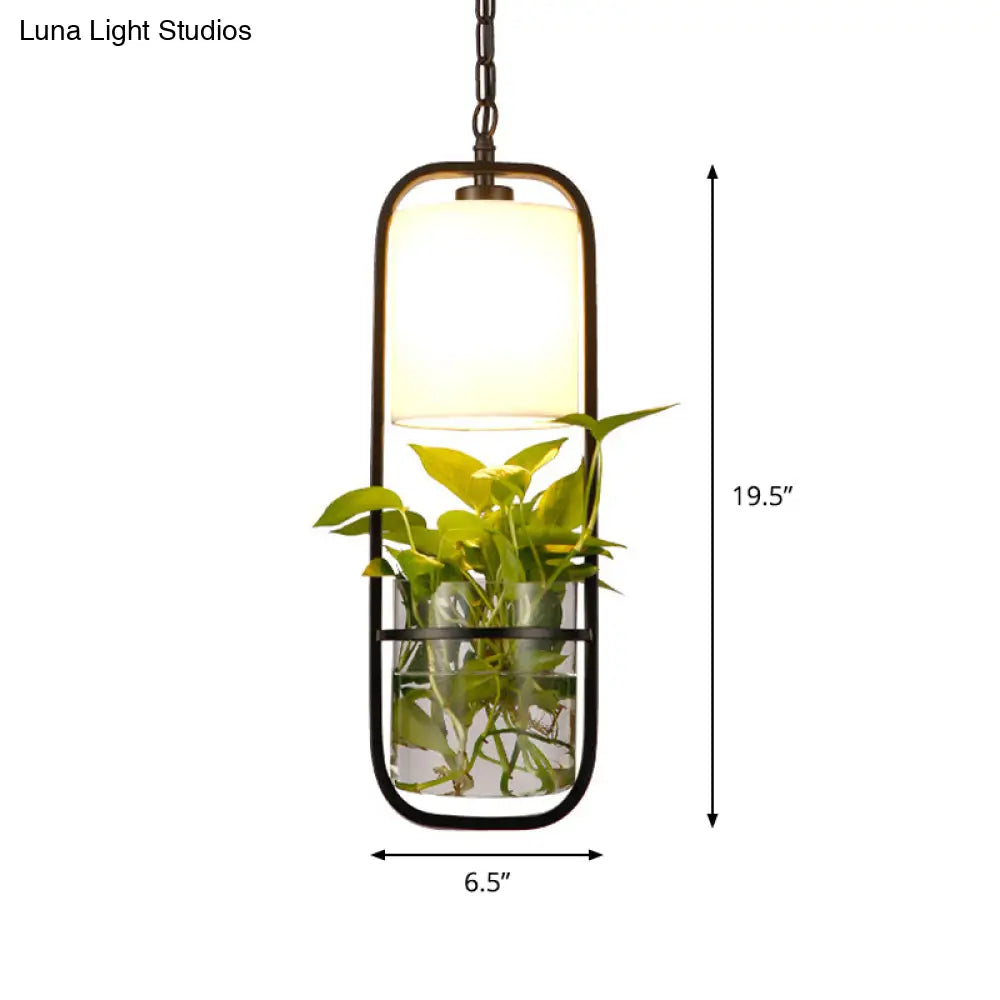 Black Industrial Metal Pendant Lamp for Kitchen - Rectangle LED Hanging Ceiling Light