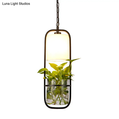 Black Industrial Metal Pendant Lamp for Kitchen - Rectangle LED Hanging Ceiling Light