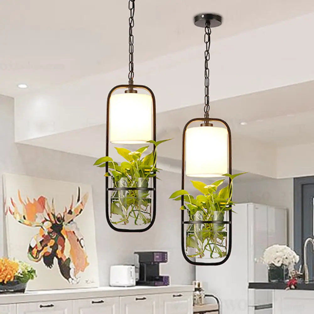 Black Industrial Metal Pendant Lamp for Kitchen - Rectangle LED Hanging Ceiling Light