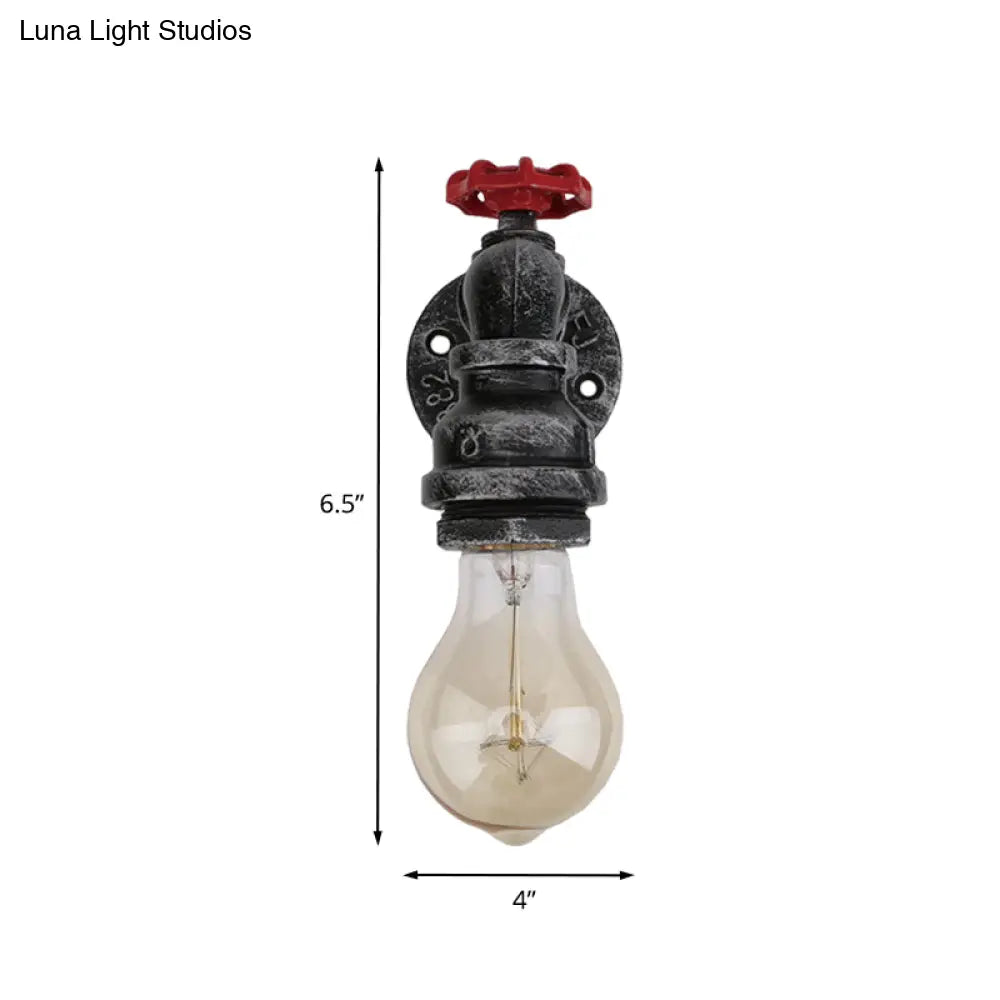 Lámpara de pared industrial negra con tubo y válvula para balcón - Luminaria de pared de 1/2 luces
