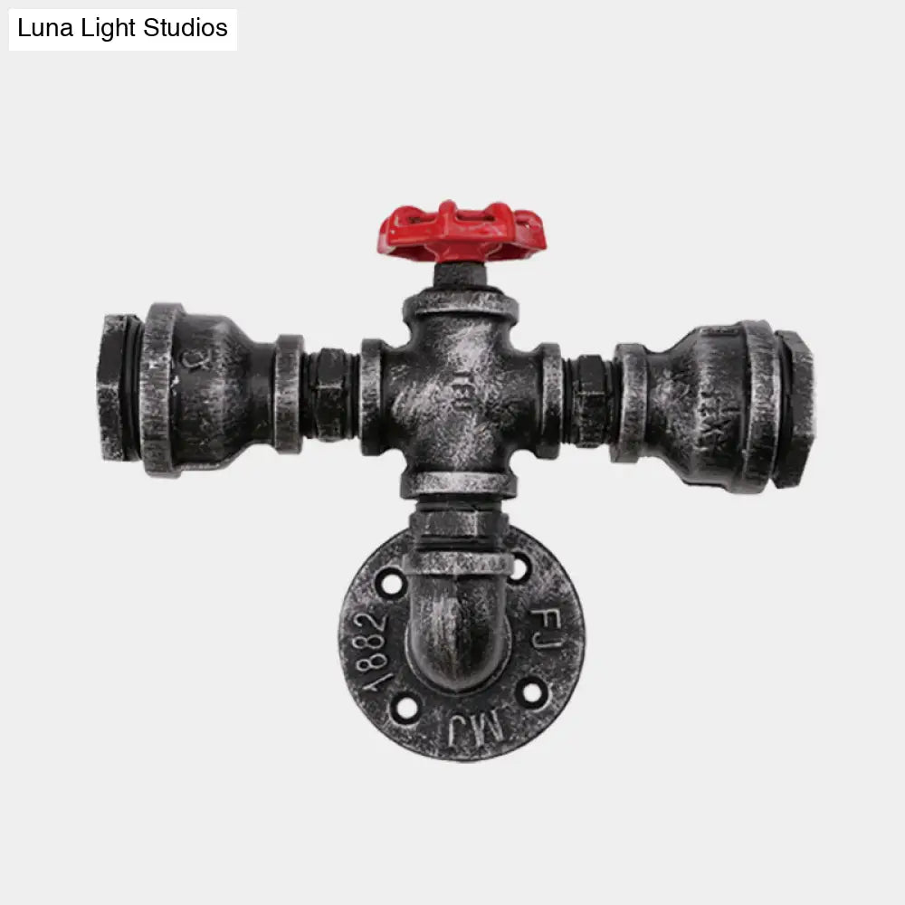 Lámpara de pared industrial negra con tubo y válvula para balcón - Luminaria de pared de 1/2 luces