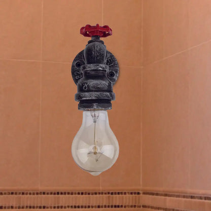 Lámpara de pared industrial negra con tubo y válvula para balcón - Luminaria de pared de 1/2 luces