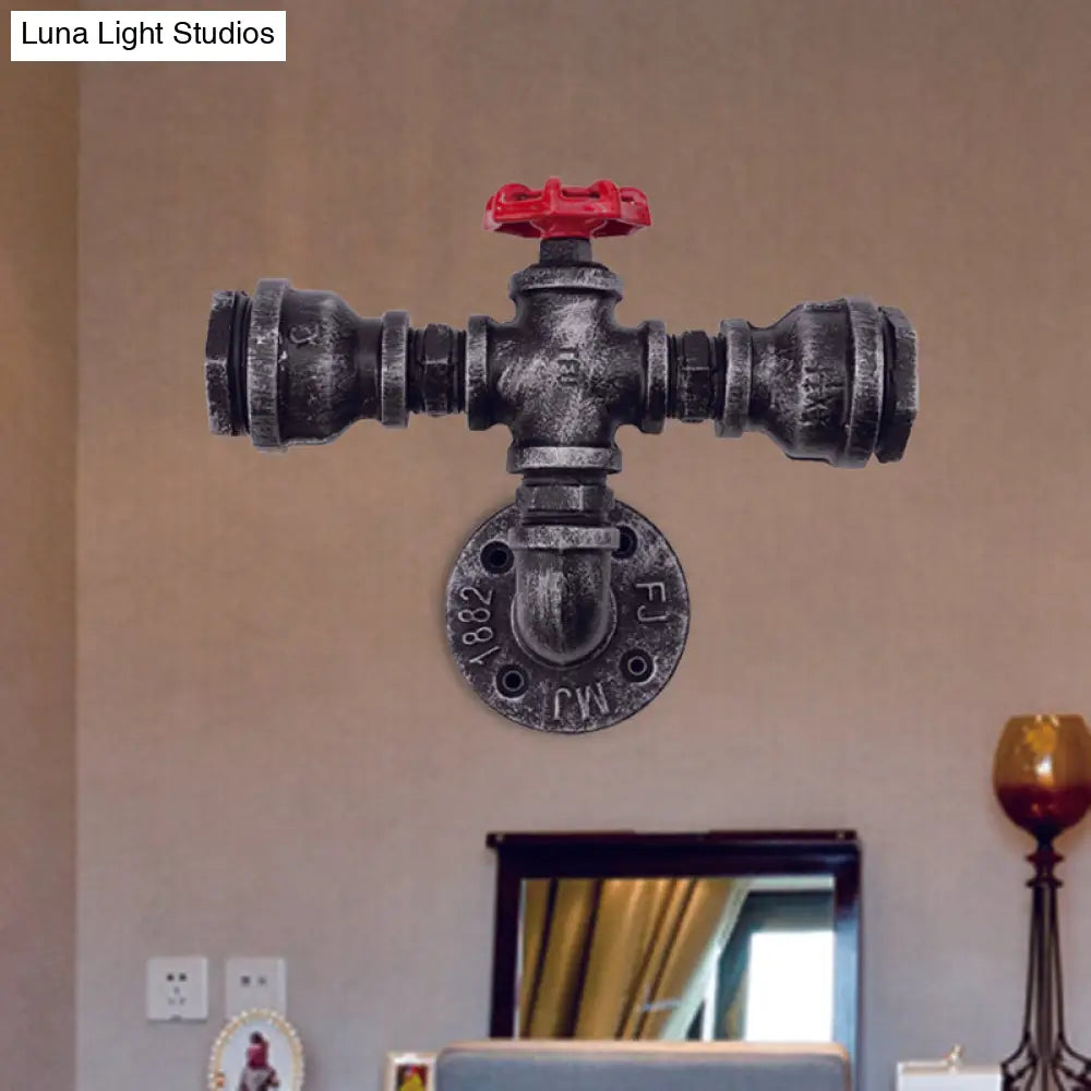 Lámpara de pared industrial negra con tubo y válvula para balcón - Luminaria de pared de 1/2 luces