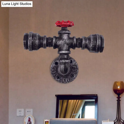 Lámpara de pared industrial negra con tubo y válvula para balcón - Luminaria de pared de 1/2 luces