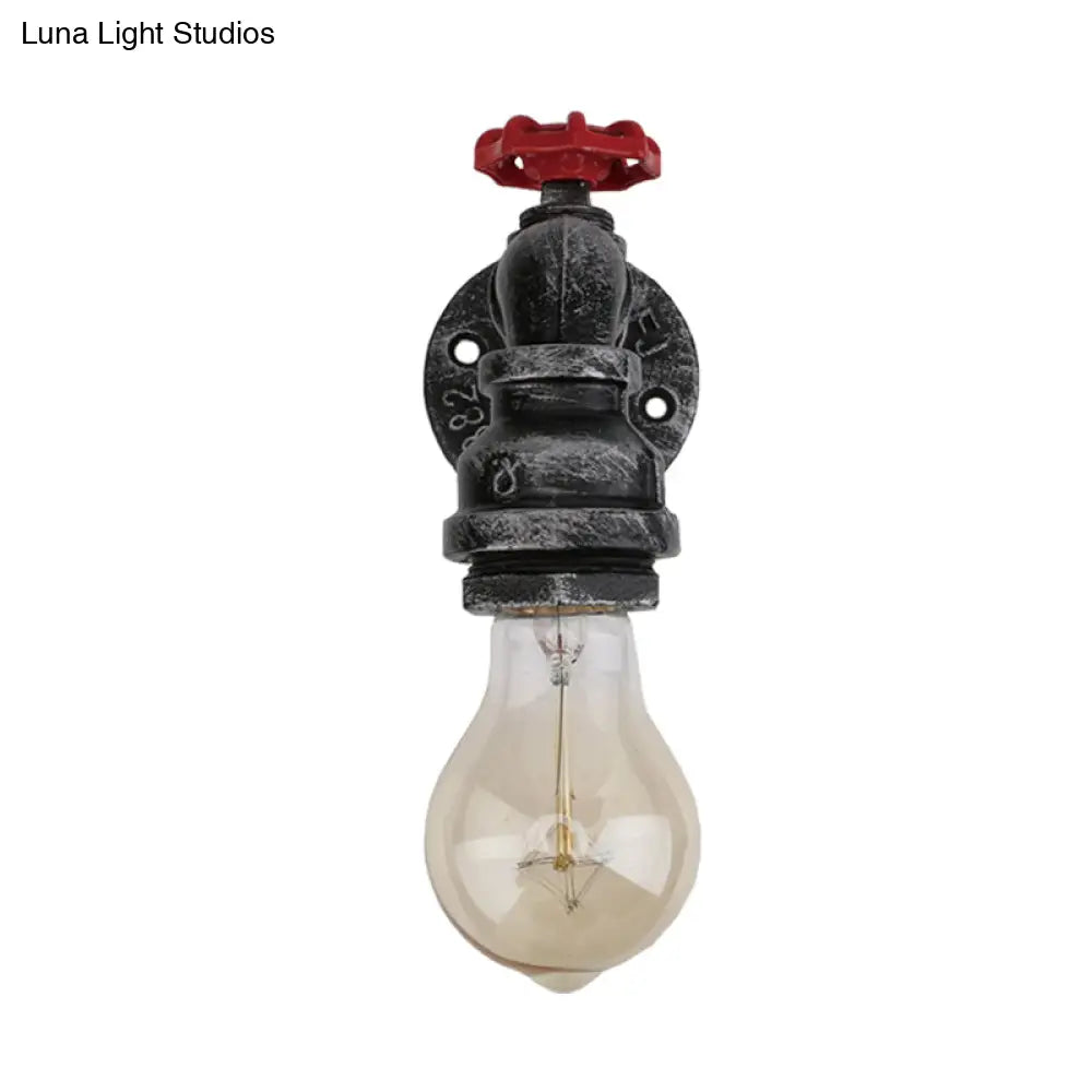 Lámpara de pared industrial negra con tubo y válvula para balcón - Luminaria de pared de 1/2 luces