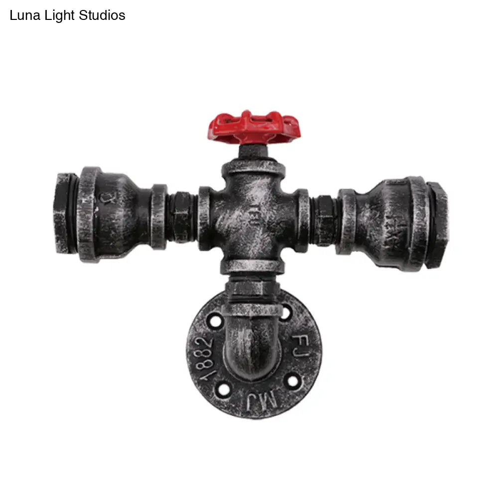 Lámpara de pared industrial negra con tubo y válvula para balcón - Luminaria de pared de 1/2 luces