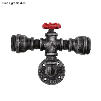 Lámpara de pared industrial negra con tubo y válvula para balcón - Luminaria de pared de 1/2 luces