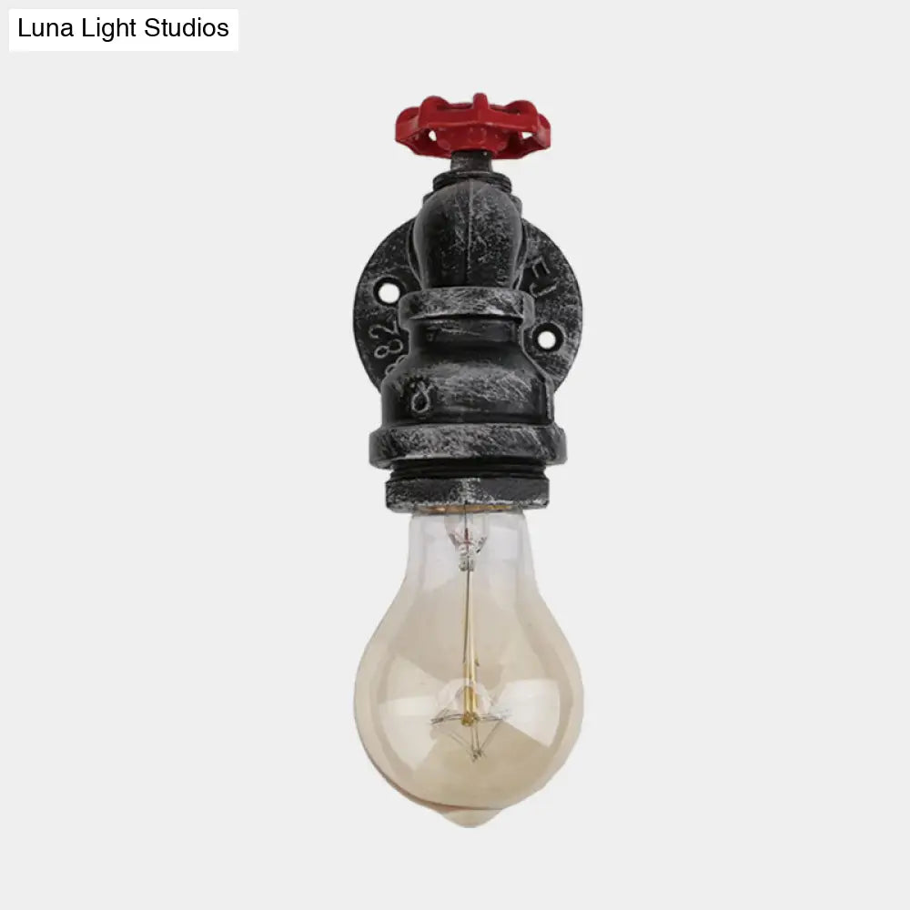 Lámpara de pared industrial negra con tubo y válvula para balcón - Luminaria de pared de 1/2 luces