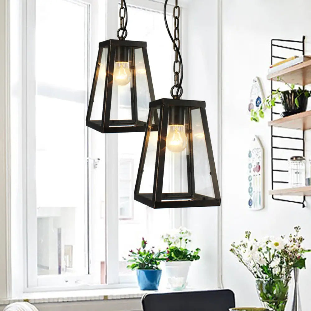 Black Industrial Metal Trapezoid Pendant Ceiling Fixture with 1 Bulb for Living Room Lighting