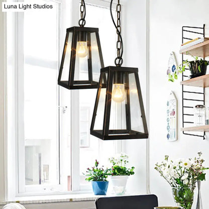 Black Industrial Metal Trapezoid Pendant Ceiling Fixture with 1 Bulb for Living Room Lighting