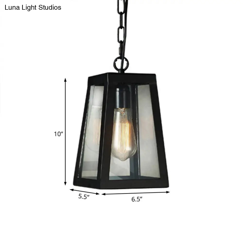 Black Industrial Metal Trapezoid Pendant Ceiling Fixture with 1 Bulb for Living Room Lighting