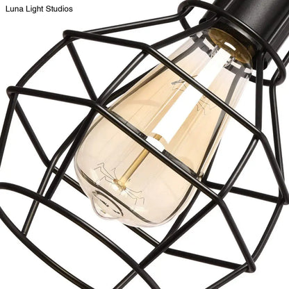 Black Industrial Metal Wire Globe Pendant Light for Kitchen - 1 Light Ceiling Hanging Lamp