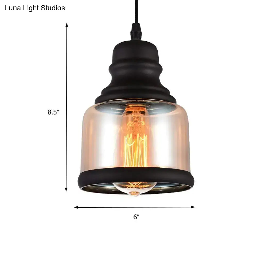 DecorBites™ black industrial cylinder pendant lighting with clear glass shade and exposed filament bulb for living room pendant lighting