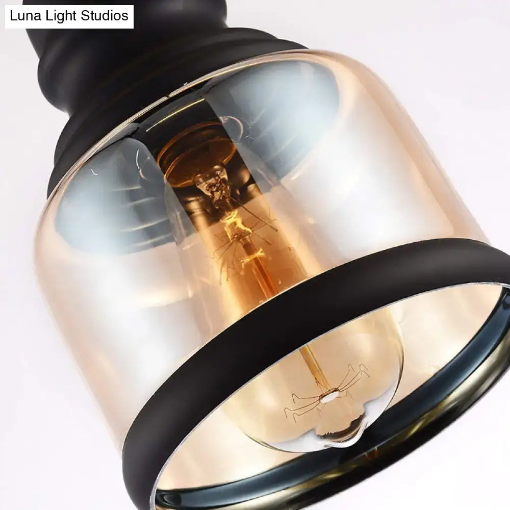 DecorBites black industrial cylinder pendant lighting with amber glass and Edison bulb for living room pendant lighting